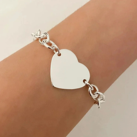 925 Sterling Silver Chunky Heart & Arrow Toggle Bracelet Chain Link Bracelet - Picture 5 of 5